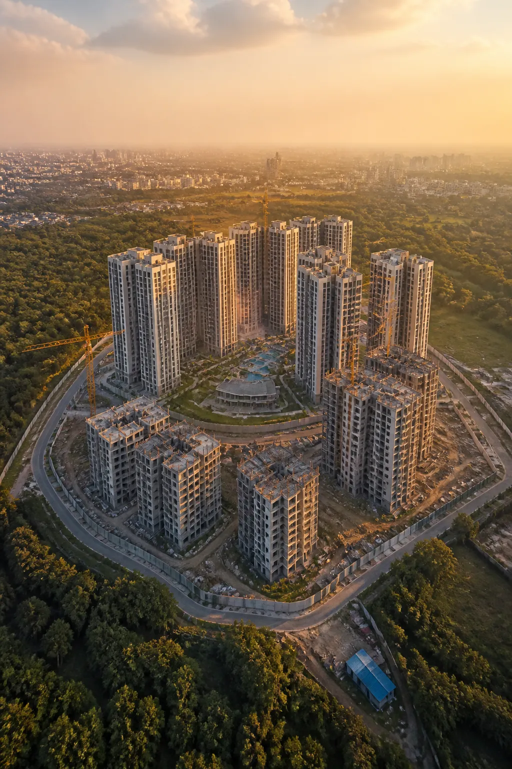 Indian residential real estate development aerial view
