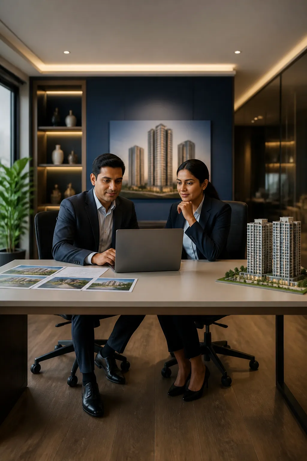 Real estate marketing team reviewing lead generation data
